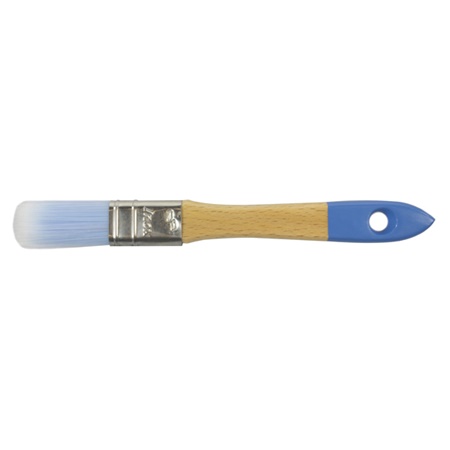 Brosse épaisse 20mm, fibre bleue effilée, manche verni, virole inox