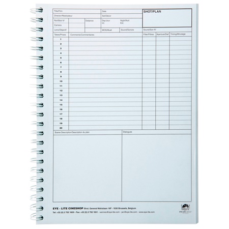 Cahier / rapport de script pour tournage cinéma