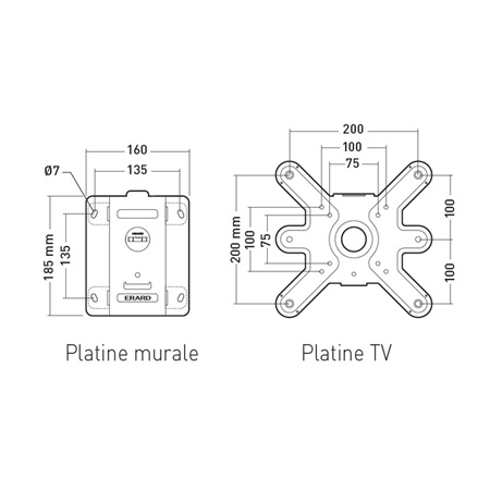 Support LCD VESA 200 complet - Hauteur réglable de 20 à 35cm - Noir